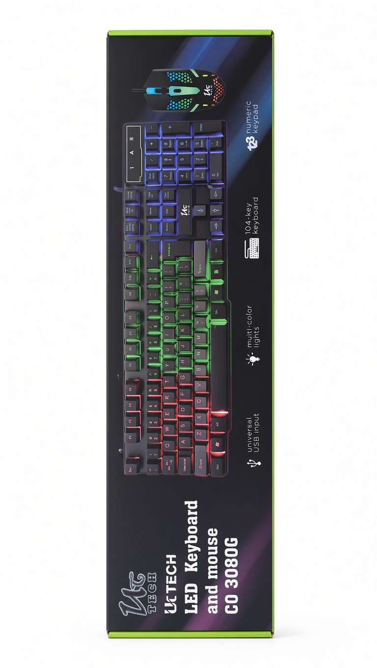 کیبورد و ماوس گیمینگ یوسیتک مدل CO 3080G | سوییچ ممبران Full-Size با نورپردازی RGB