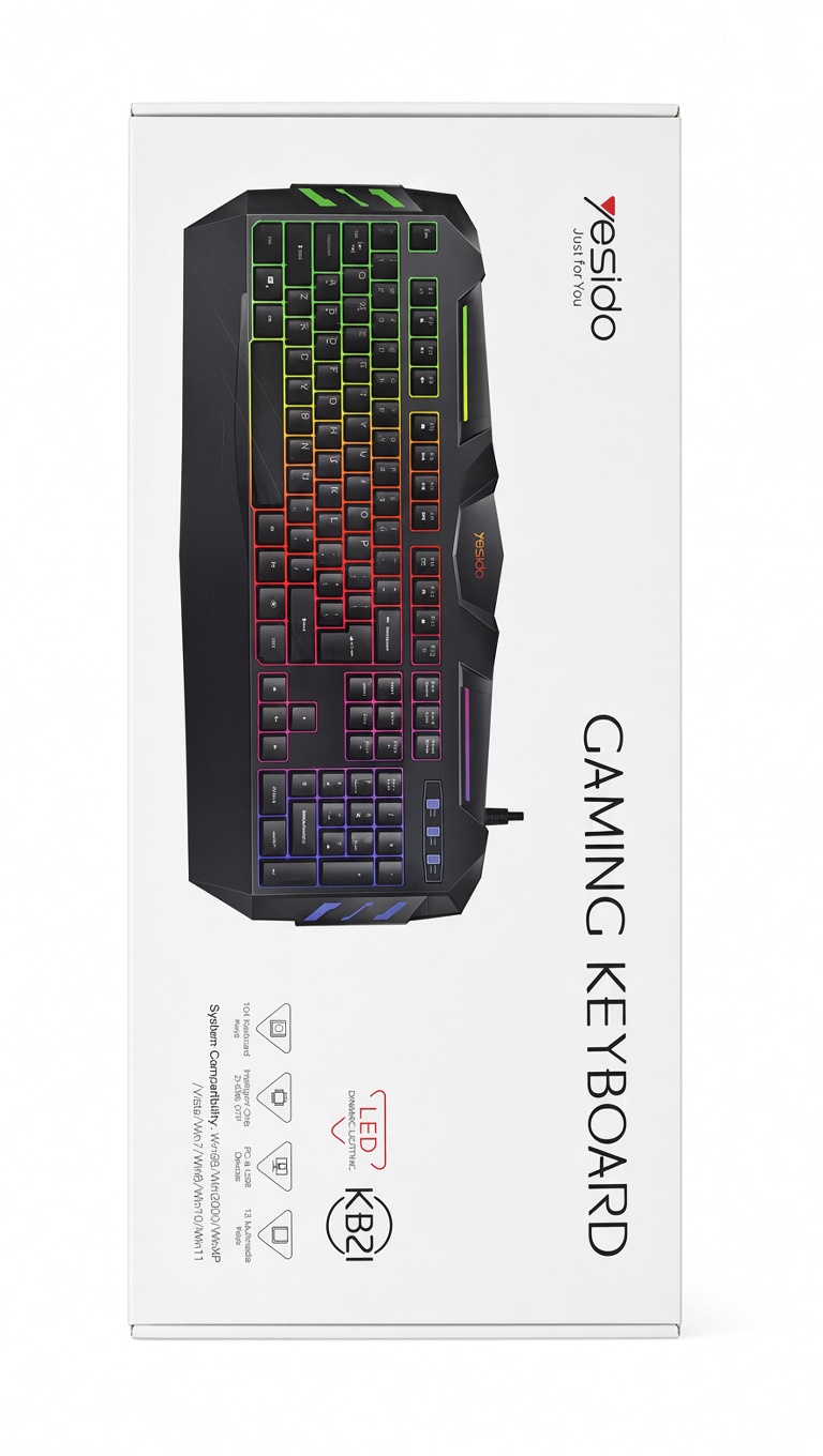 کیبورد گیمینگ باسیم Yesido مدل KB21 | نورپردازی RGB و بدنه ABS | پورت USB